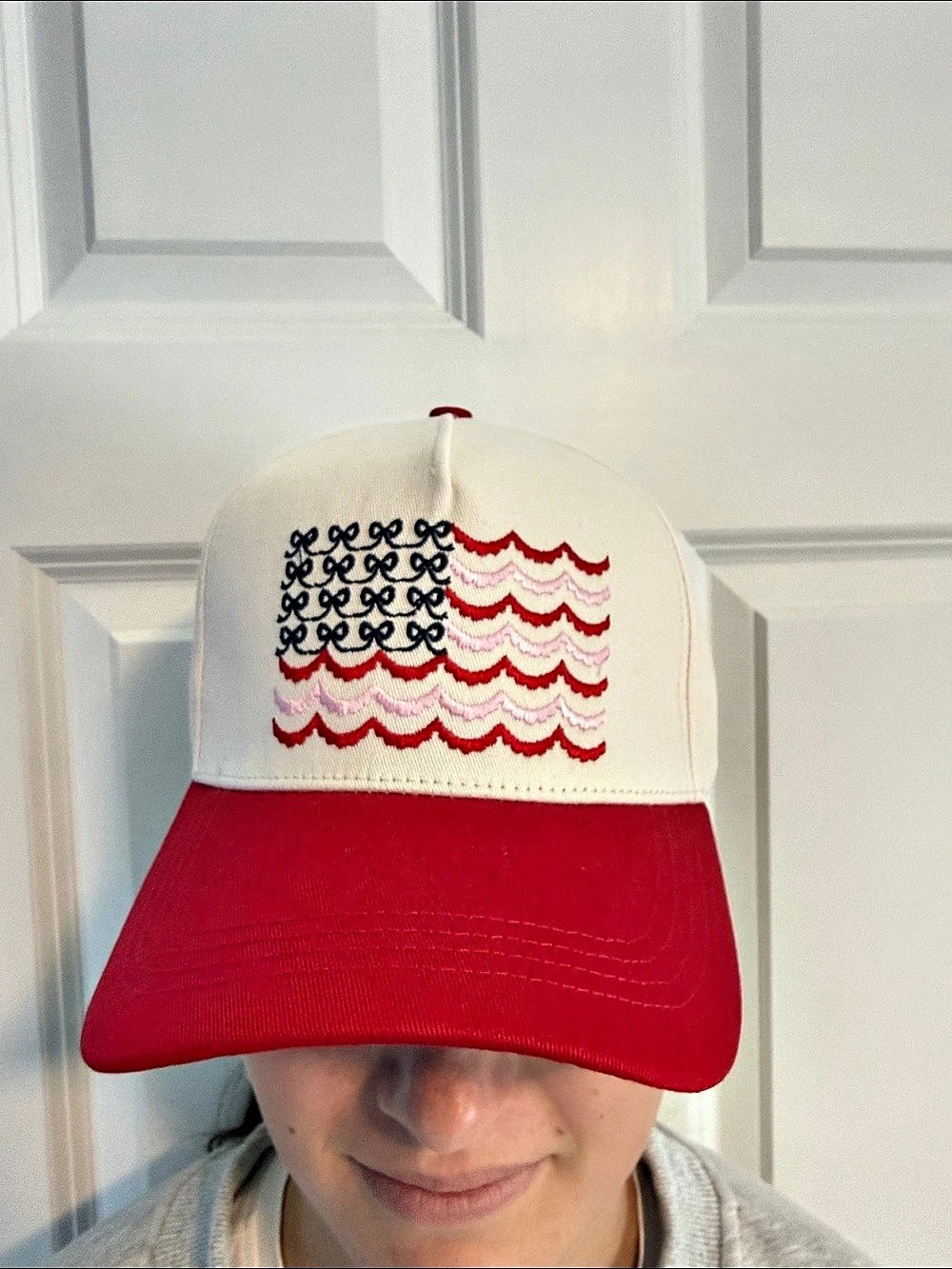 Simply Southern American Flag Bows Trucker Hat Red & Cream